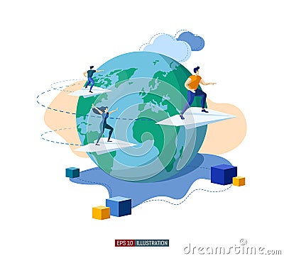 Teamwork concept. Globalization. International business project. Competition. Goal achievement. Template for your design works. Ve Vector Illustration